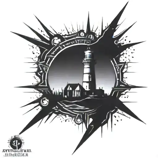 dark spiked chaos lighthouse simple tattoo design idea