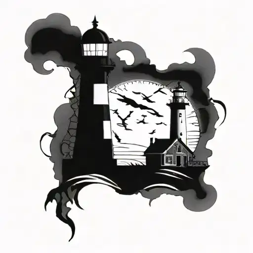 dark spiked chaos lighthouse simple tattoo design idea