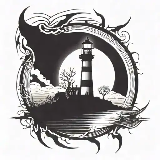 dark spook Erie creepy lighthouse spikes simple tattoo design idea