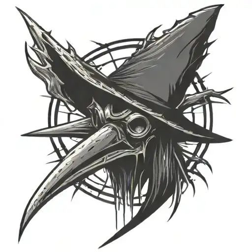 dark spiked chaos plague doctor simple tattoo design idea