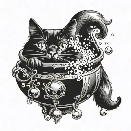 witch cauldron with bubbles black cat girly tattoo tattoo design idea