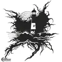 dark spiked chaos lighthouse simple tattoo design idea