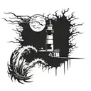 dark spiked chaos lighthouse simple tattoo design idea