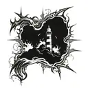 dark spiked chaos lighthouse simple tattoo design idea