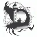 dark spook Erie creepy lighthouse spikes simple tattoo design idea