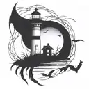 dark spook Erie creepy lighthouse spikes simple tattoo design idea
