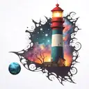 cosmic colorful night sky lighthouse spikes tattoo design idea