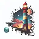 cosmic colorful night sky lighthouse spikes tattoo design idea