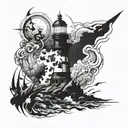 dark spiked chaos lighthouse  tattoo design idea