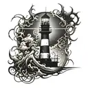 dark spiked chaos lighthouse  tattoo design idea