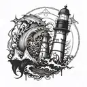 dark spiked chaos lighthouse  tattoo design idea