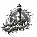 dark spiked chaos lighthouse simple tattoo design idea