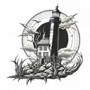 dark spook Erie creepy lighthouse spikes tattoo design idea