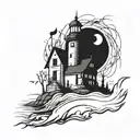 dark spook Erie creepy lighthouse spikes tattoo design idea
