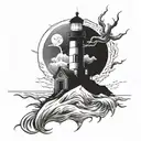 dark spook Erie creepy lighthouse spikes tattoo design idea