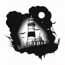 dark spook Erie creepy lighthouse spikes tattoo design idea