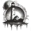 dark spook Erie creepy lighthouse spikes tattoo design idea