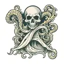 creepy ghost I sea shell merging tattoo design idea
