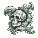 creepy ghost I sea shell merging tattoo design idea