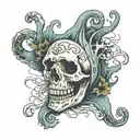 creepy ghost I sea shell merging tattoo design idea
