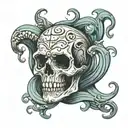 creepy ghost I sea shell merging tattoo design idea