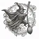 spooky broomstick tattoo design idea