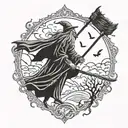 spooky broomstick tattoo design idea