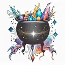 colorful cosmic space galaxy crystals blank witch cauldron simple tattoo design idea