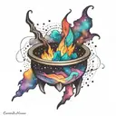 colorful cosmic space galaxy crystals blank witch cauldron simple tattoo design idea