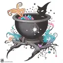 colorful cosmic space galaxy crystals blank witch cauldron simple tattoo design idea