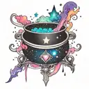 colorful cosmic space galaxy crystals blank witch cauldron simple tattoo design idea