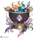 colorful cosmic space galaxy crystals blank witch cauldron simple tattoo design idea