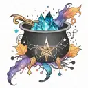 colorful cosmic space galaxy crystals blank witch cauldron simple tattoo design idea