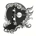 dark spiked chaos lighthouse simple tattoo design idea