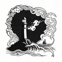 dark spiked chaos lighthouse simple tattoo design idea