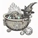 witch cauldron with bubbles black cat girly tattoo tattoo design idea