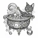 witch cauldron with bubbles black cat girly tattoo tattoo design idea
