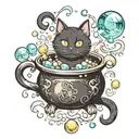 witch cauldron with bubbles black cat girly tattoo tattoo design idea