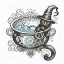 witch cauldron with bubbles black cat girly tattoo tattoo design idea