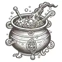 witch cauldron with bubbles simple tattoo design idea