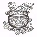 witch cauldron with bubbles simple tattoo design idea