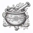 witch cauldron with bubbles simple tattoo design idea