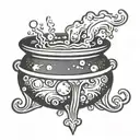 witch cauldron with bubbles simple tattoo design idea