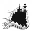 dark spiked chaos lighthouse simple tattoo design idea