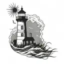 dark spook Erie creepy lighthouse spikes chaos  tattoo design idea