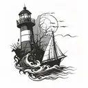 dark spook Erie creepy lighthouse spikes chaos  tattoo design idea