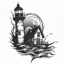 dark spook Erie creepy lighthouse spikes chaos  tattoo design idea