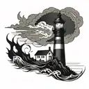 dark spiked chaos lighthouse simple tattoo design idea