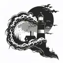 dark spiked chaos lighthouse simple tattoo design idea