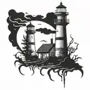 dark spook Erie creepy lighthouse spikes simple tattoo design idea